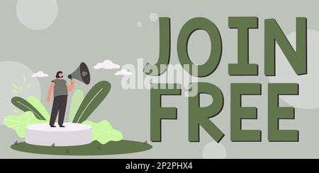 Affiche Join Free. Concept désigne l'acte ou une instance de se joindre à un groupe ou à une organisation Banque D'Images
