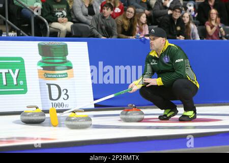 Londres, Canada. 04th mars 2023. London Ontario Canada, 3 mars 2023. Le jour 2 du Tim Hortons Brier est en route. Darren Molding de l'équipe du Nord de l'Ontario. Crédit : Luke Durda/Alay Live News Banque D'Images