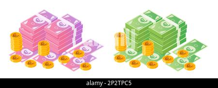 Illustration du paquet et des pièces de monnaie en euros Illustration de Vecteur