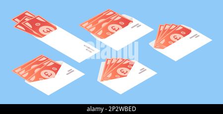 Livre Sterling Money dans l'enveloppe Isométrique icône Illustration de Vecteur