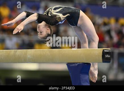 Doha, Qatar. 4th mars 2023. Anna Lashchevska, d'Ukraine, participe à la finale du faisceau d'équilibre des femmes lors de la coupe du monde de gymnastique artistique Fig 15th à Doha, au Qatar, au 4 mars 2023. Credit: Nikku/Xinhua/Alay Live News Banque D'Images