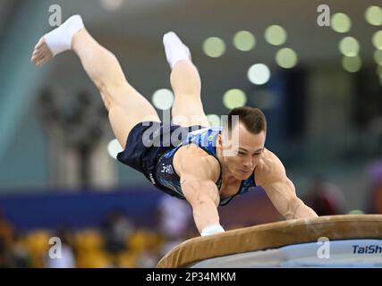 Doha, Qatar. 4th mars 2023. Igor Radivilov d'Ukraine participe à la finale de la salle blanche masculine à la coupe du monde de gymnastique artistique Fig 15th à Doha, Qatar, 4 mars 2023. Credit: Nikku/Xinhua/Alay Live News Banque D'Images