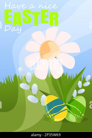 Carte de Pâques avec camomille et œufs colorés Illustration de Vecteur