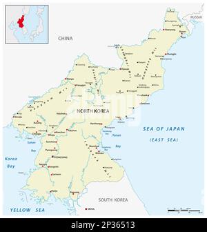 Carte vectorielle de la République populaire démocratique de Corée, Corée du Nord Banque D'Images