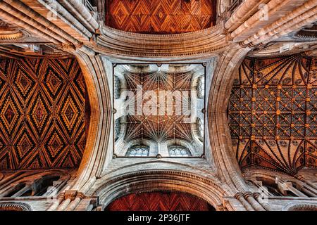 Plafond voûté, vue vers le haut, Cathédrale de Peterborough, Cathédrale de St Peter, Peterborough, Cambridgeshire, Angleterre, Royaume-Uni Banque D'Images