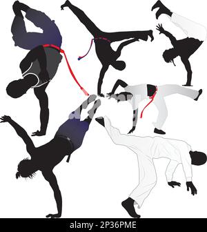 Silhouettes vectorielles de chasseur de capoeira sur fond blanc. En couches. Entièrement modifiable Illustration de Vecteur