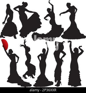Silhouettes vectorielles flamenco isolées sur fond blanc. En couches. Entièrement modifiable Illustration de Vecteur