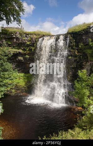 Vue sur la cascade, Hell Gill Force, River Eden, Mallerstang, Cumbria, Angleterre, Royaume-Uni Banque D'Images