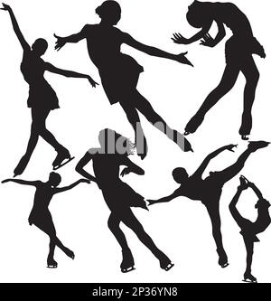 Silhouette de silhouettes vectorielles de patinage isolées sur fond blanc. En couches Illustration de Vecteur