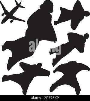 Combinaison de parachutistes et silhouettes à vecteur aérien. Superposé et entièrement modifiable Illustration de Vecteur