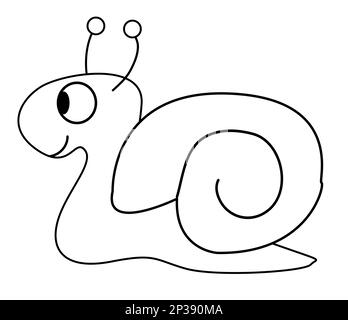 Un escargot de dessin animé avec un contour de ligne noire isolé sur un fond blanc Banque D'Images