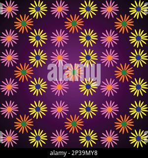 Motif sans couture avec fleurs colorées sur fond violet. Illustration vectorielle. Illustration de Vecteur
