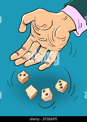 Rouleaux à main 2023. Homme d'affaires lance les dés avec 2023. L'homme s'est rendu compte que 2023 était venu. Illustration de Vecteur
