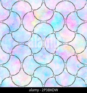 Style art déco abstrait coquillages formes géométriques aquarelle fond sans couture motif. Dessin à la main multicolore arc-en-ciel couleurs texture aquarelle. P Banque D'Images