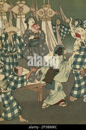 Dancers at the Feast of lanternes du livre ' Japanese Playlows and Playfellows ' d'Edwards, Osman, 1864-1936 publié à Londres par W. Heinemann en 1901 Banque D'Images
