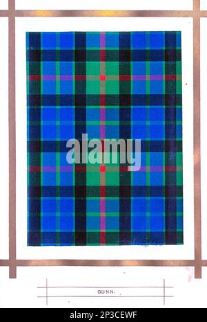 Clan Gunn Tartan en bleu vert et noir du livre « A history of the Scottish Highlands, Highland clans and Highland régiments » Volume 2 par MacLauchlan, Thomas, 1816-1886; Wilson, John, 1785-1854; Keltie, John Scott, sir, 1840-1927 Date de publication 1875 éditeur Edinburgh ; London : A. Fullarton Banque D'Images