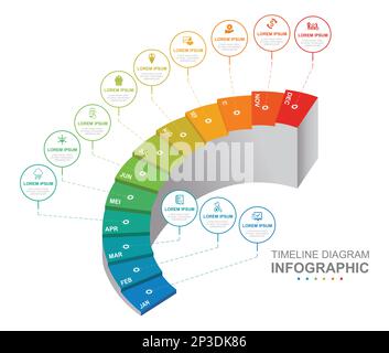 Modèle d'entreprise de l'infographie. Calendrier de diagramme de la Time-Line moderne avec diagramme de rames d'escalier. Présentation du concept. Illustration de Vecteur