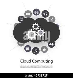 Concept de Cloud Computing, conception en forme de Cloud avec roues dentées à l'intérieur Illustration de Vecteur