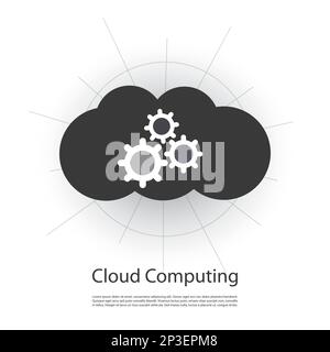 Concept de Cloud Computing, conception d'icônes en forme de Cloud avec roues dentées à l'intérieur Illustration de Vecteur