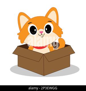 chat mignon dans une boîte en carton. Le chaton est en dehors d'une boîte. Vecteur Illustration de Vecteur