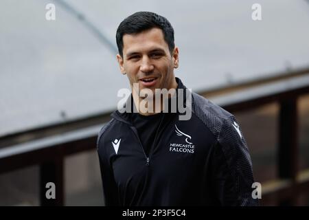 Newcastle le dimanche 5th mars 2023. Matias Moroni de Newcastle Falcons arrivant au stade pour le match Gallagher Premiership entre Newcastle Falcons et London Irish à Kingston Park, Newcastle, le dimanche 5th mars 2023. (Photo : Chris Lishman | MI News) Credit : MI News & Sport /Alay Live News Banque D'Images