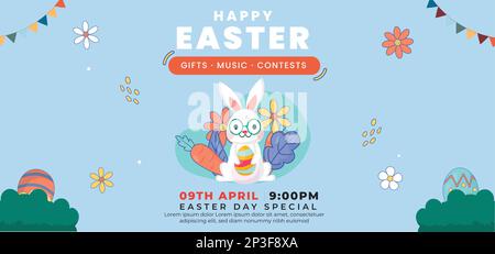Affiche du jour de Pâques et modèle de bannière avec œufs de Pâques Illustration de Vecteur