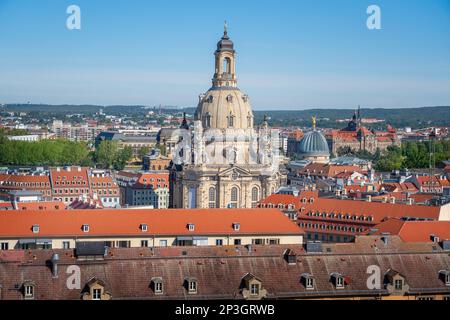 Vue aérienne de l'église Frauenkirche - Dresde, Soxony, Allemagne Banque D'Images