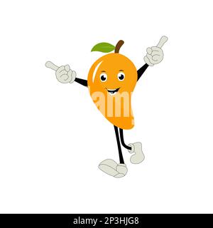 Motif mangue. Kawaii personnages de mangue illustration vectorielle de dessin animé mignon, les utiliser comme autocollants, motifs, t-shirt dessins, logo de fruit. Illustration de Vecteur