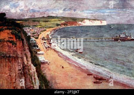 Sandown Bay, île de Wight, Royaume-Uni, vers 1911. Les falaises blanches de Culver vers le bas sont l'extrémité est de la Rib de Chalk qui a son autre extrémité aux aiguilles Banque D'Images