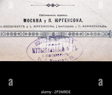 Vintage partitions de musique Pyotr Ilyich Tchaïkovski 'Peak dame. Opéra en trois actes. Duet de Prilepa et Milovzor.', de l'Empire russe, 1891. Banque D'Images