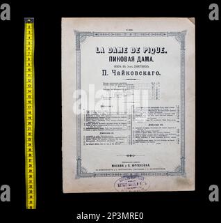 Vintage partitions de musique Pyotr Ilyich Tchaïkovski 'Peak dame. Opéra en trois actes. Duet de Prilepa et Milovzor.', de l'Empire russe, 1891. Banque D'Images