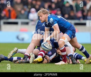 Eccles, Royaume-Uni. 05th mars 2023. Gus Warr #9 de sale Sharks passe le ballon pendant le match de Premiership de Gallagher sale Sharks vs Saracens au stade AJ Bell, Eccles, Royaume-Uni, 5th mars 2023 (photo de Steve Flynn/News Images) à Eccles, Royaume-Uni, le 3/5/2023. (Photo de Steve Flynn/News Images/Sipa USA) crédit: SIPA USA/Alay Live News Banque D'Images