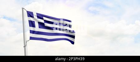 Drapeau grec agitant sur fond de ciel. 3D rendu Banque D'Images