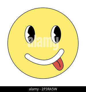 Émoticône souriant style rétro avec languette, illustration vectorielle plate style doodle Illustration de Vecteur