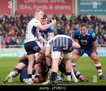 Eccles, Royaume-Uni. 05th mars 2023. Aled Davies #9 des gestes de Saracens pendant le match de Premiership de Gallagher sale Sharks vs Saracens au stade AJ Bell, Eccles, Royaume-Uni, 5th mars 2023 (photo de Steve Flynn/News Images) à Eccles, Royaume-Uni, le 3/5/2023. (Photo de Steve Flynn/News Images/Sipa USA) crédit: SIPA USA/Alay Live News Banque D'Images