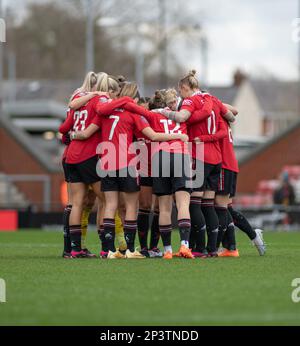 Leigh Sport Village, Leigh, Greater Manchester, Angleterre 5th mars 2023. Caucus de l’équipe unie, lors du Manchester United Women football Club V Leicester City Women's football Club, dans la Super League féminine (Credit image: ©Cody Froggatt/Alay Live News) Banque D'Images