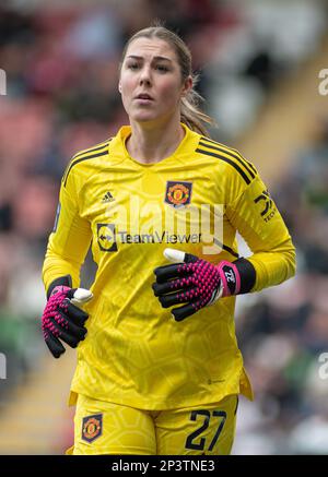 Leigh Sport Village, Leigh, Greater Manchester, Angleterre 5th mars 2023. Mary Earps, gardien de but, lors du Manchester United Women football Club V Leicester City Women's football Club, dans la Super League féminine (Credit image: ©Cody Froggatt/Alay Live News) Banque D'Images