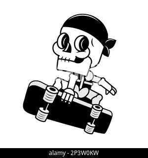 Vecteur illustration de traçage de squelette crâne astuce avec skateboard . Peut être utilisé comme logo, marques, mascottes, tee-shirt, autocollant, Motif patch et tatouage. Illustration de Vecteur