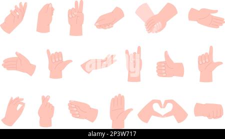 Les différentes poses de mains montrent la direction, le toucher de main, les poignées de main. Gestes différents du doigt, pousser et compter. Parfait différents palmiers humains vecteur racé Illustration de Vecteur