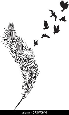 Illustration de plumes avec des silhouettes de papillons isolées sur fond blanc, vecteur. Affiche minimaliste en noir et blanc. Illustration de Vecteur