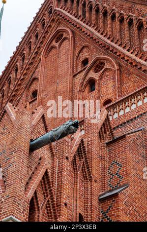 Gargoyle sur la cathédrale de Frombork, Pologne. Frombork est célèbre pour le château et la cathédrale ainsi que pour l'astronome Nicolaus Copernic. Banque D'Images