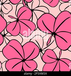 motif asymétrique sans couture de feuilles de trèfle dans les couleurs roses et les contouros noirs, design, texture Banque D'Images