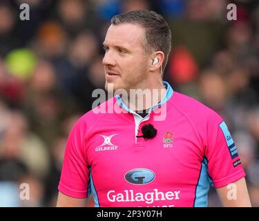 Arbitre lors du match de la première compagnie Gallagher sale Sharks vs Saracens au stade AJ Bell, Eccles, Royaume-Uni, 5th mars 2023 (photo de Steve Flynn/News Images) Banque D'Images