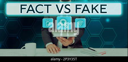 Affiche montrant le fait vs faux. Le mot écrit sur est il vrai ou est faux doute si quelque chose est vrai authentique Banque D'Images