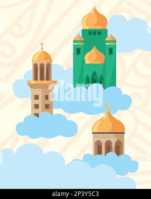 trois mosquées musulmanes tours dans des nuages Illustration de Vecteur