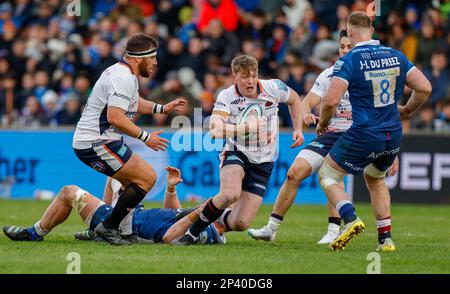 5th mars 2023 ; AJ Bell Stadium, Salford, Lancashire, Angleterre ; French Premiership Rugby, sale Sharks versus Saracens; Olly Hartley de Saracens avec le ballon Banque D'Images