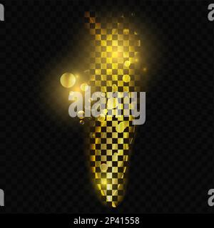 Formes d'onde lumineuses jaune doré avec illustration de vecteur de lueur magique. Courbes abstraites et tourbillons de lignes avec effet lumineux brillant, anneaux et cercles de flashs, éclat de particules d'énergie Illustration de Vecteur