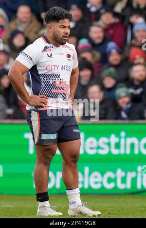 Eccles, Royaume-Uni. 05th mars 2023. Kapeli Pifeleti #16 de Saracens pendant le match de Premiership Gallagher sale Sharks vs Saracens au stade AJ Bell, Eccles, Royaume-Uni, 5th mars 2023 (photo de Steve Flynn/News Images) à Eccles, Royaume-Uni, le 3/5/2023. (Photo de Steve Flynn/News Images/Sipa USA) crédit: SIPA USA/Alay Live News Banque D'Images