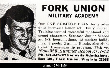 Publicité de l'académie militaire de Fork Union dans un magazine NatGeo juin 1975 Banque D'Images
