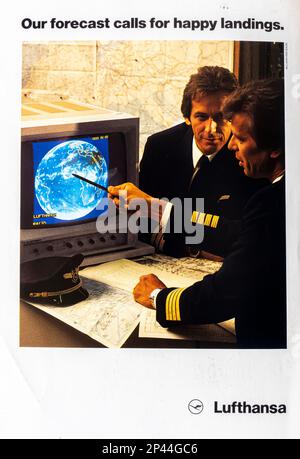 Publicité Lufthansa dans un magazine NatGeo mai 1988 Banque D'Images